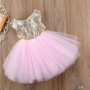 Girl’s Pink & Gold Sequin Tulle Dress, party, pageant, formal